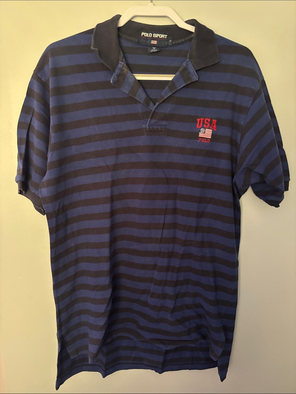 Polo by Ralph Lauren Navy and Black Striped Polo with USA Embroidery